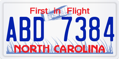 NC license plate ABD7384