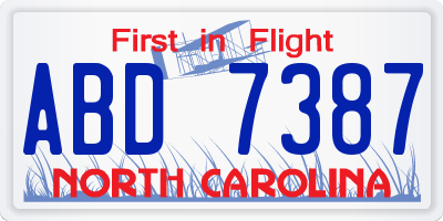 NC license plate ABD7387