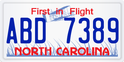 NC license plate ABD7389