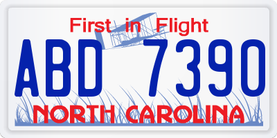 NC license plate ABD7390