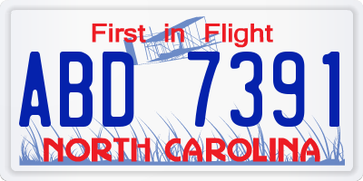 NC license plate ABD7391