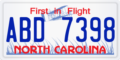 NC license plate ABD7398