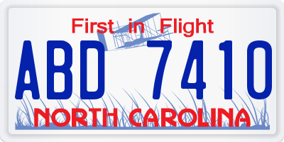 NC license plate ABD7410