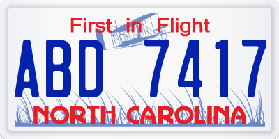 NC license plate ABD7417
