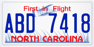 NC license plate ABD7418