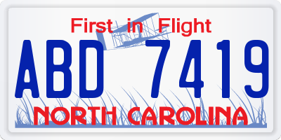 NC license plate ABD7419