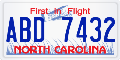 NC license plate ABD7432
