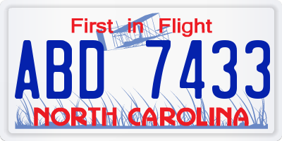 NC license plate ABD7433