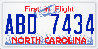 NC license plate ABD7434