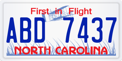 NC license plate ABD7437