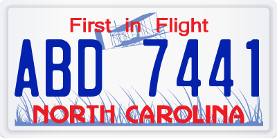 NC license plate ABD7441