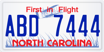 NC license plate ABD7444