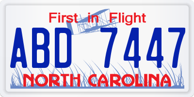 NC license plate ABD7447