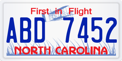 NC license plate ABD7452