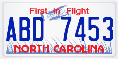 NC license plate ABD7453
