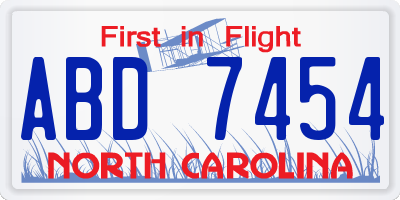 NC license plate ABD7454