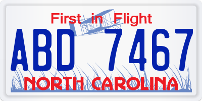 NC license plate ABD7467