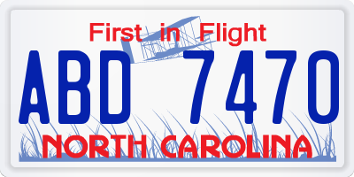 NC license plate ABD7470