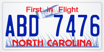 NC license plate ABD7476