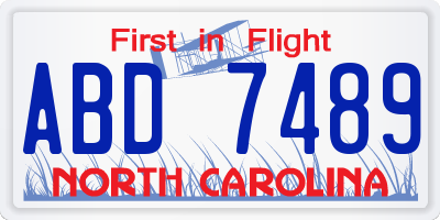 NC license plate ABD7489