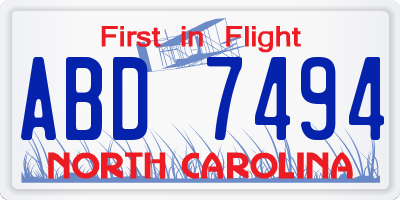 NC license plate ABD7494
