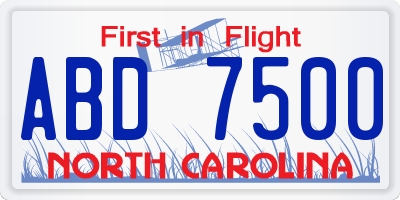 NC license plate ABD7500