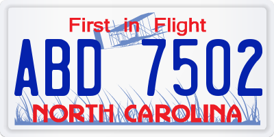 NC license plate ABD7502