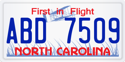 NC license plate ABD7509