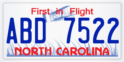 NC license plate ABD7522