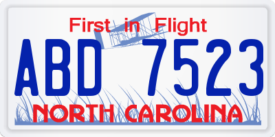 NC license plate ABD7523