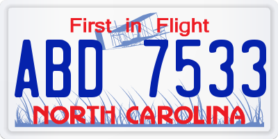 NC license plate ABD7533