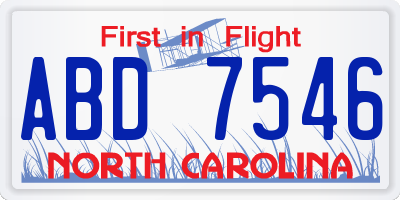 NC license plate ABD7546
