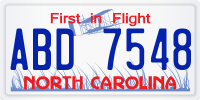 NC license plate ABD7548