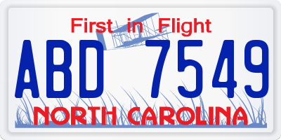 NC license plate ABD7549