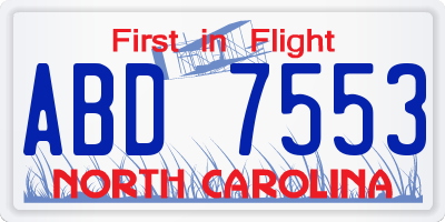 NC license plate ABD7553
