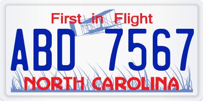 NC license plate ABD7567