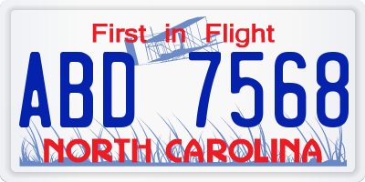 NC license plate ABD7568