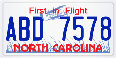 NC license plate ABD7578