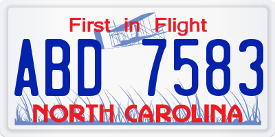 NC license plate ABD7583