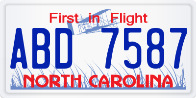NC license plate ABD7587