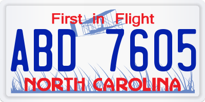 NC license plate ABD7605