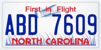 NC license plate ABD7609
