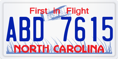 NC license plate ABD7615
