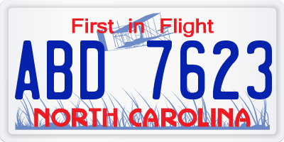 NC license plate ABD7623
