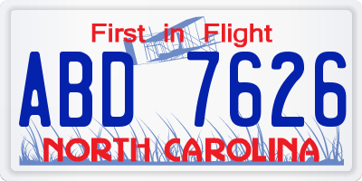 NC license plate ABD7626