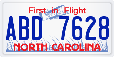 NC license plate ABD7628