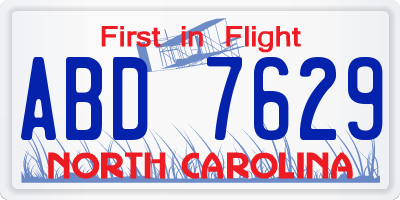 NC license plate ABD7629