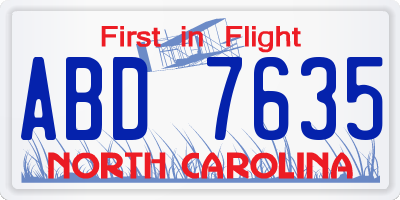 NC license plate ABD7635