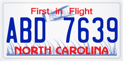 NC license plate ABD7639