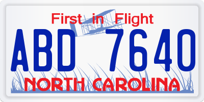 NC license plate ABD7640